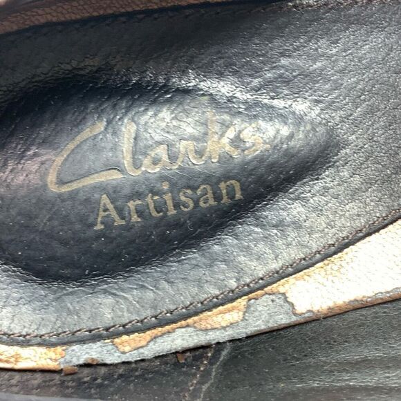 Clark's Artisan Women's Leather Upper Slip On Block Heel Pump Brown Size 9 - Picture 4 of 11